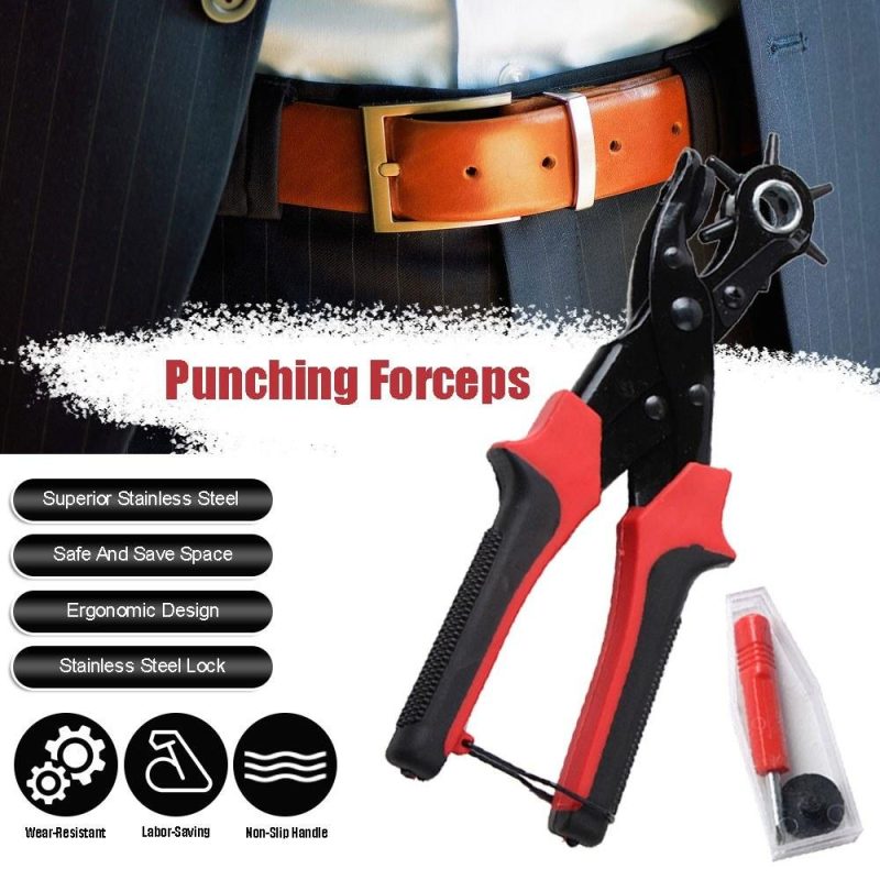 Portable Durable Multi-Function Belt Punch Manual Labor-Saving Round Hole / Elliptical Hole / Flat Hole Punching Forceps  |   Others Hardware & Gadgets Black + Red