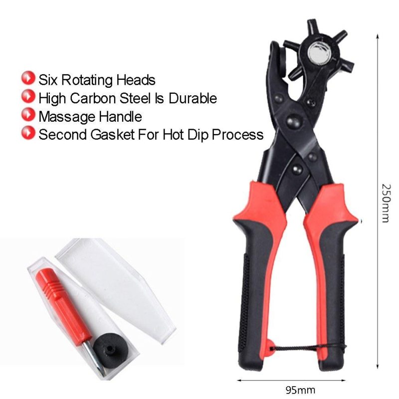 Portable Durable Multi-Function Belt Punch Manual Labor-Saving Round Hole / Elliptical Hole / Flat Hole Punching Forceps  |   Others Hardware & Gadgets Black + Red