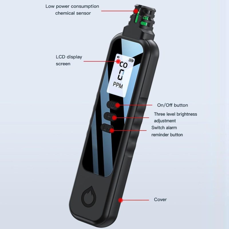 Portable Electrochemical Sensor CO Tester 1.1inch LCD Screen Carbon Monoxide Detector with Sound Lihgt Alarm and Low Battery Reminder Function  |   Gas detection equipment Gas detection equipment Black + White