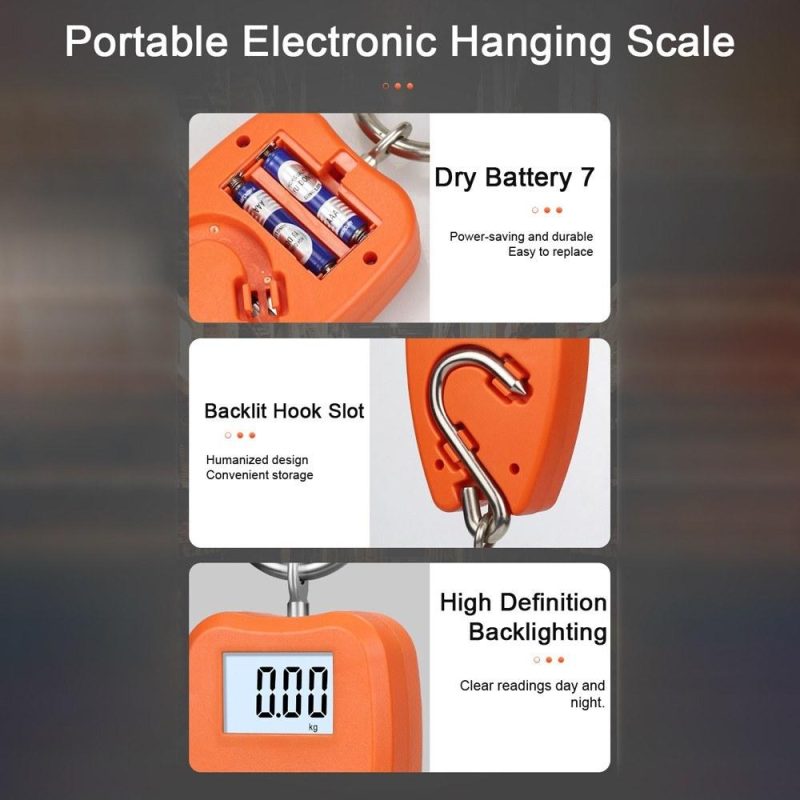 Portable Electronic Luggage Scale Multifunctional Digital Scales LCD Display Travel High Accurate Handheld Weighing Tool Hook Hung Scale Compact Crane Scale  |   Digital Scales Digital Scales Black & Orange