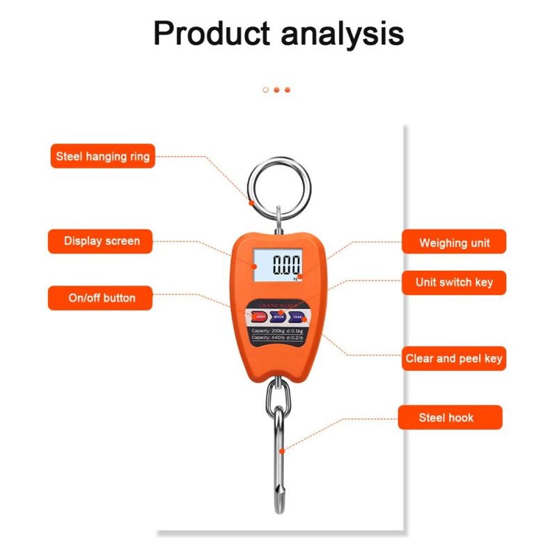 Portable Electronic Luggage Scale Multifunctional Digital Scales LCD Display Travel High Accurate Handheld Weighing Tool Hook Hung Scale Compact Crane Scale  |   Digital Scales Digital Scales Black & Orange