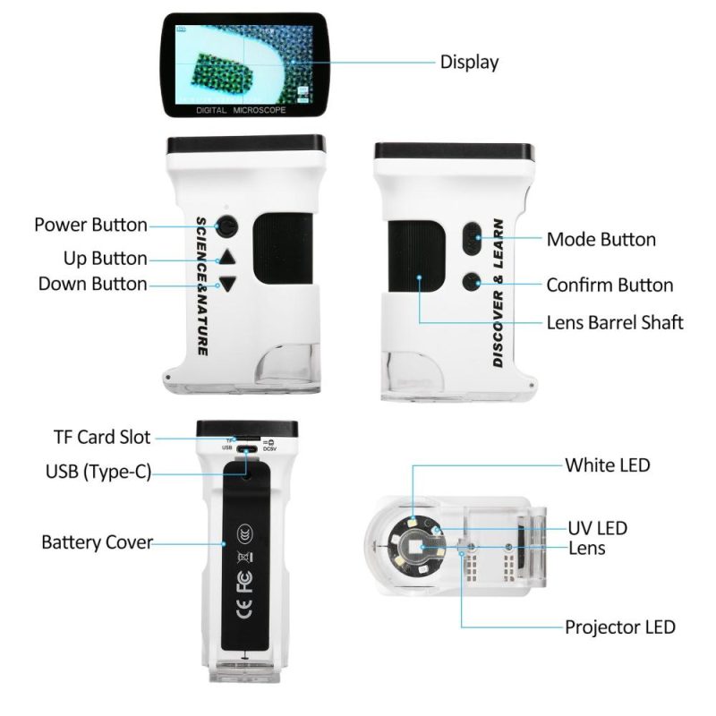 Portable Handheld Microscope for Kids 6X~80X HD Microscopes Catch Video & Photo Rechargeable Pocket Digital Microscope 2.7” Screen with White and UV Lights Educational Science Gift for Children  |   Microscopes & Endoscope Measurement & Analysis Instruments Microscopes & Endoscope