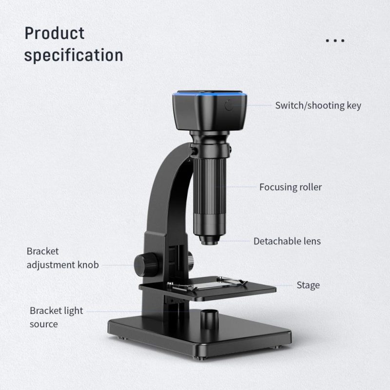 Portable Intelligent Digital Microscope 2000x Magnification Dual Lenses USB Rechargeable 5.0M Pixels High Clear  |   Microscopes & Endoscope Measurement & Analysis Instruments Black