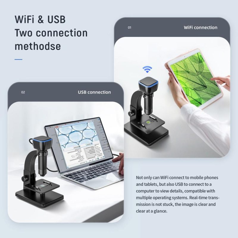 Portable Intelligent Digital Microscope 2000x Magnification Dual Lenses USB Rechargeable 5.0M Pixels High Clear  |   Microscopes & Endoscope Measurement & Analysis Instruments Black