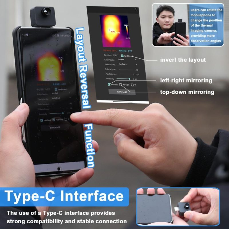 Portable Mobile Phone Thermal Imager -20℃ to 1000℃ Small Thermal Imaging Camera Support Maximum Minimum Center Temperature Measurement 5 Color Palette Modes  |   Infrared Thermometer Infrared Thermometer Black