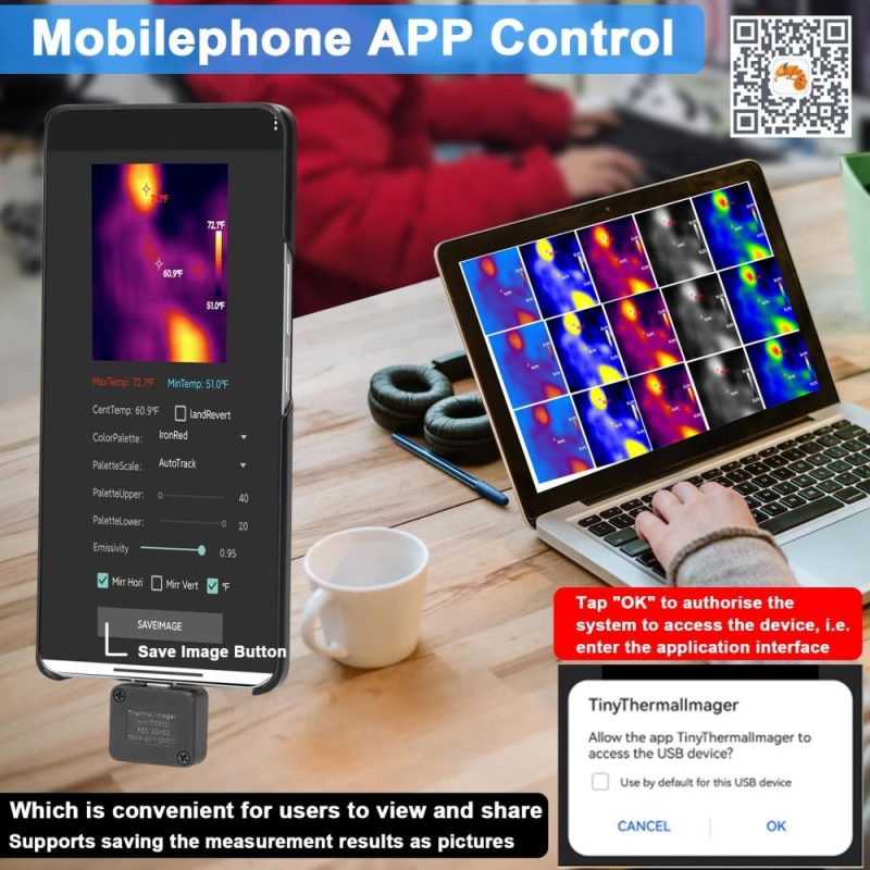 Portable Mobile Phone Thermal Imager -20℃ to 1000℃ Small Thermal Imaging Camera Support Maximum Minimum Center Temperature Measurement 5 Color Palette Modes  |   Infrared Thermometer Infrared Thermometer Black
