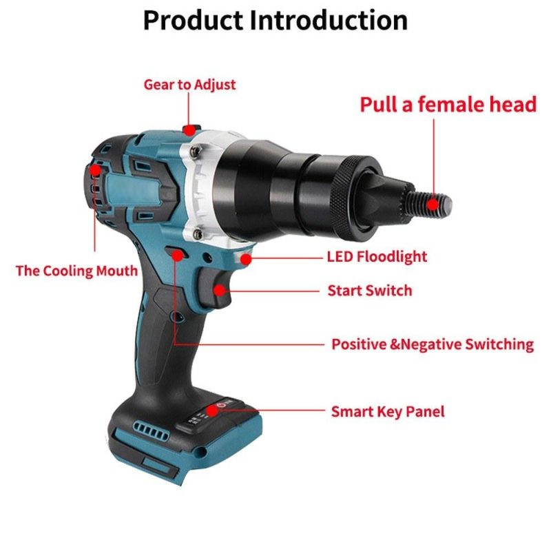 Powerful Brushless Electric Rivet Nut Machine Kit Automatic Electric Riveter Set Riveting Tool with Riveter Heads  |   Electrical Equipment & Supplies Electrical Equipment & Supplies Blue&Black