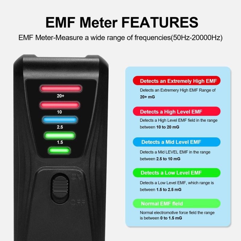 Practical Electromagnetic Radiation Detector Handheld EMF Tester EMF Meter Portable 5 LED Gauss Meter Magnetic-Field Test Meter for Home Vacuum Cleaner Hair Dryer  |   Other Instruments Measurement & Analysis Instruments Black/Blue/Cyan/Red