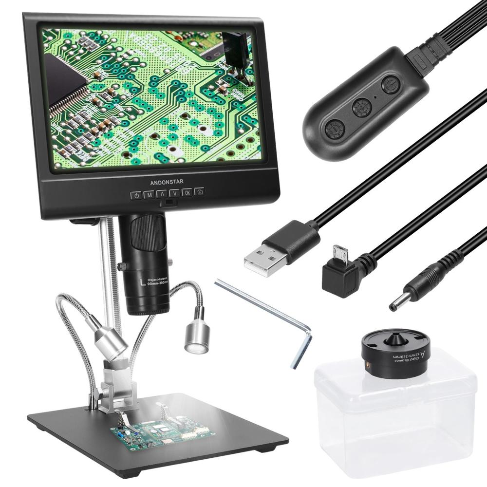 Professional Digital Microscope 1080P 10inch LCD Display 4X Display Magnification Soldering Microscope Picture Taking Video Recording Maintenance Workbench with LED Shadowless Lamp  |   Microscopes & Endoscope Measurement & Analysis Instruments Black