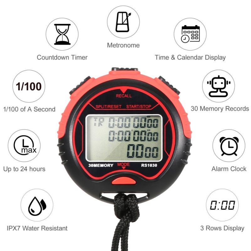 Professional Digital Stopwatch Timer Waterproof Digital Handheld LCD Timer Chronograph Sports Counter with Strap for Swimming Running   Football Training  |   Others Others Others