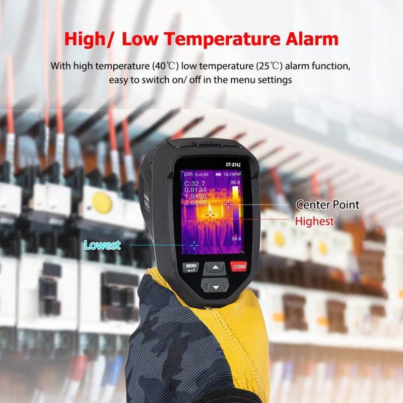 Professional Handheld IR Thermal Imager 120×90 Infrared Thermal Imaging Camera Free Focus 2.4-inch LCD Rechargeable -4℉~752℉ Temperature Auto Tracking Tester with 8GB Memory Card, 8 Palettes, Temperature Alarm  |   Infrared Thermometer Infrared Thermometer Black