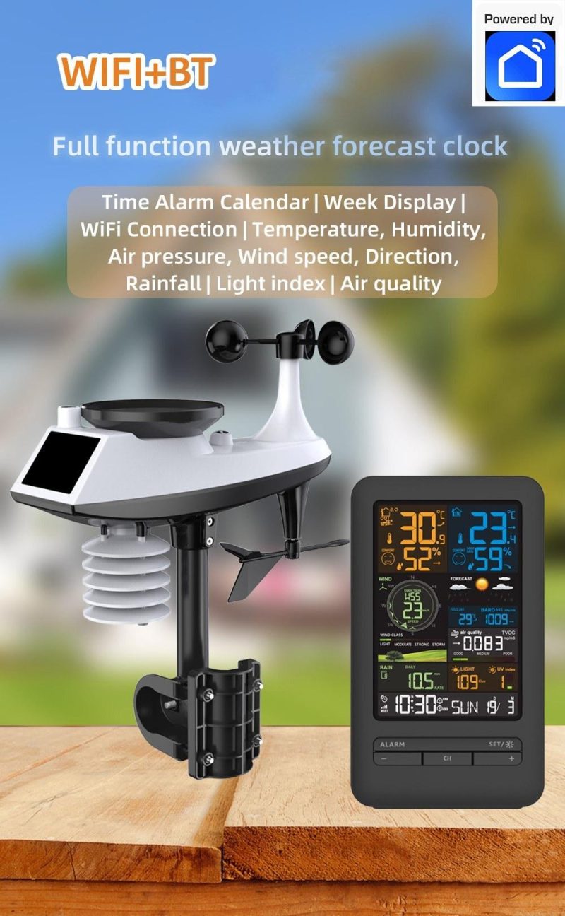 Professional Weather Station Indoor Outdoor Thermometer Home Weather Stations with  Rainfall and Wind Speed Wind Direction Digital Color Display  |   Temperature & Humidity Measurements Measurement & Analysis Instruments Black + White