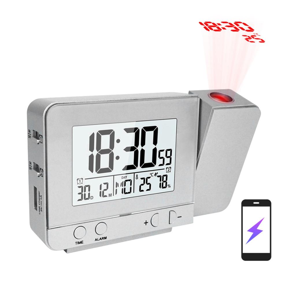 Projection Alarm Clock for Bedroom with Thermometer Hygrometer Digital Project Ceiling Clock Dimmable LED Display with USB Charger 180°Rotable with Dual Alarms 12/24H Snooze  |   Temperature & Humidity Measurements Measurement & Analysis Instruments Black/Sliver