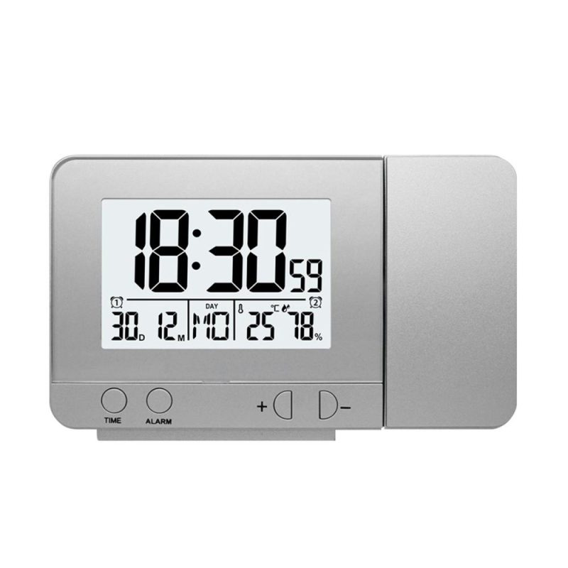 Projection Alarm Clock for Bedroom with Thermometer Hygrometer Digital Project Ceiling Clock Dimmable LED Display with USB Charger 180°Rotable with Dual Alarms 12/24H Snooze  |   Temperature & Humidity Measurements Measurement & Analysis Instruments Black/Sliver