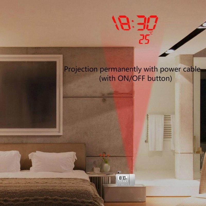 Projection Alarm Clock for Bedroom with Thermometer Hygrometer Digital Project Ceiling Clock Dimmable LED Display with USB Charger 180°Rotable with Dual Alarms 12/24H Snooze  |   Temperature & Humidity Measurements Measurement & Analysis Instruments Black/Sliver