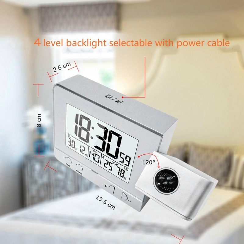 Projection Alarm Clock for Bedroom with Thermometer Hygrometer Digital Project Ceiling Clock Dimmable LED Display with USB Charger 180°Rotable with Dual Alarms 12/24H Snooze  |   Temperature & Humidity Measurements Measurement & Analysis Instruments Black/Sliver