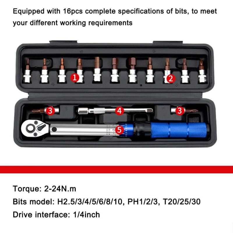 Quick-release Torque Wrench High Precise Torque Preset Wrenches 2-24N.m Torque Adjustable 1/4inch Ratchet Wrench Bike Car Bicycle Repairing Tool  |   Hardware & Accessories Hardware & Accessories Black