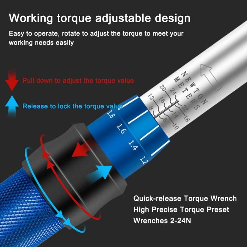 Quick-release Torque Wrench High Precise Torque Preset Wrenches 2-24N.m Torque Adjustable 1/4inch Ratchet Wrench Bike Car Bicycle Repairing Tool  |   Hardware & Accessories Hardware & Accessories Black