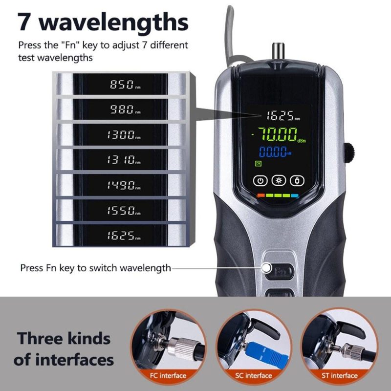 Reachargeable Optical Power Meter G750 Portable Color LCD Screen Fiber Optic Power Meter with Flash Light 7 Wavelengthes Supported  |   Other Instruments Measurement & Analysis Instruments Black+Silver