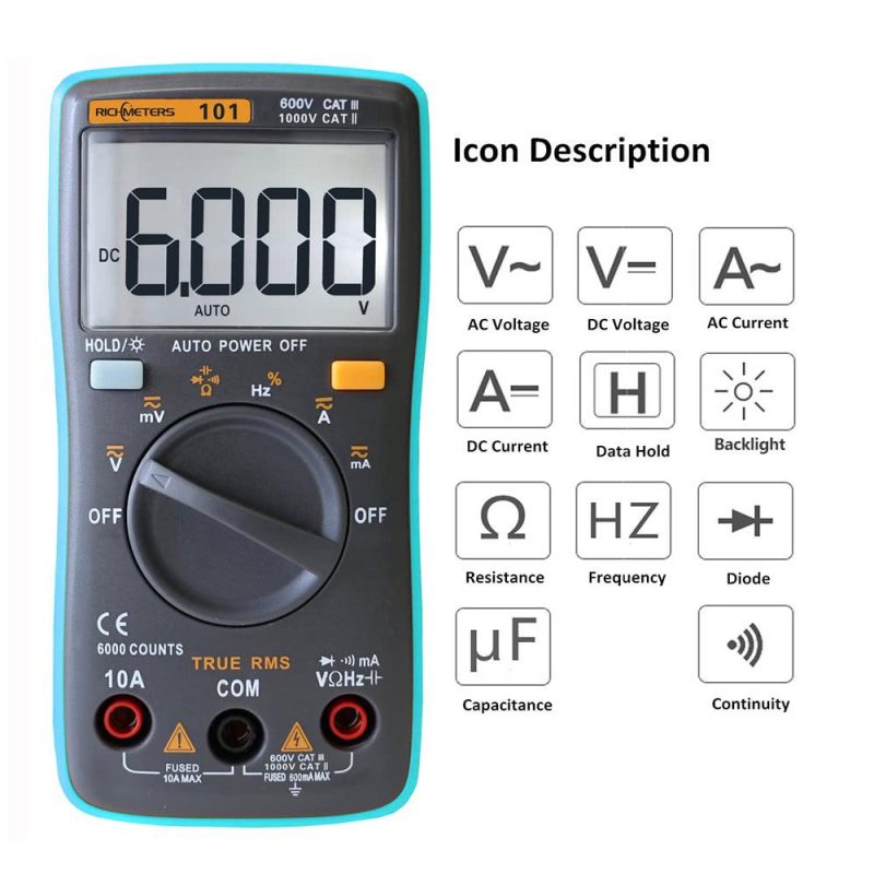 RICHMETERS RM101 True RMS Multifunctional LCD Digital Multimeter  |   Digital Multimeters & Oscilloscopes Digital Multimeters & Oscilloscopes Digital Multimeters & Oscilloscopes