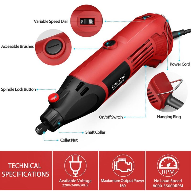 Rotary Tool 160W Multi-Functional Tool Varible Speed 8000-35000rpm Perfect for DIY Creations Craft Projects Drilling Cutting Sanding Polishing and Engraving  |   Electrical Equipment & Supplies Electrical Equipment & Supplies Electrical Equipment & Supplies