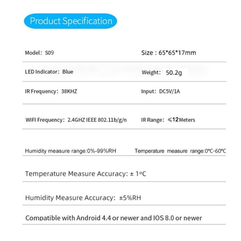 S09 Tuya WiFi 3 In 1 Infrared Remotes Control Temperature Humidity Detection Intelligent Sensor with USB Type-C Interface Power Supplys LCD Display  |   Temperature & Humidity Measurements Measurement & Analysis Instruments Black