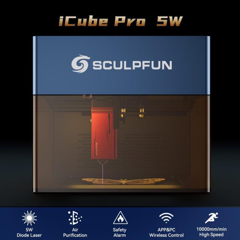 Sculpfun iCube Pro 5W Laser Engraver with Smoke Filter Temperature Alarm  |   Laser Equipment Laser Equipment Laser Equipment