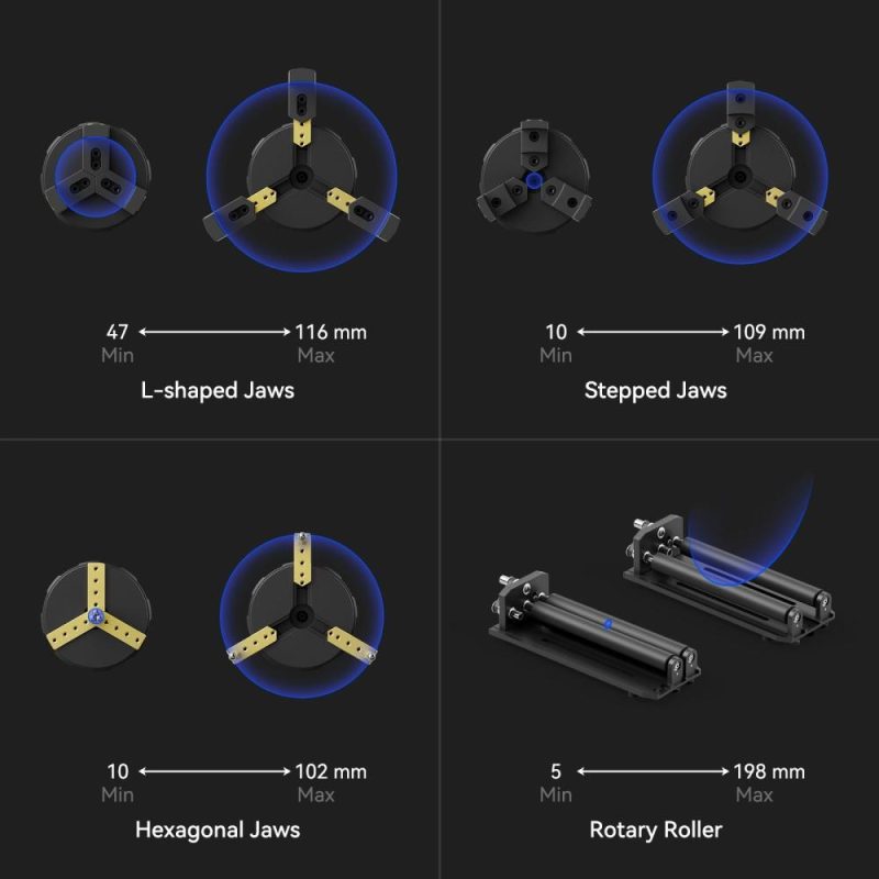 SCULPFUN RA Pro Max 4in1 Rotary Chuck for Laser Engraver Y-axis Multi Function Rotary Roller  |   Laser Equipment Laser Equipment Laser Equipment
