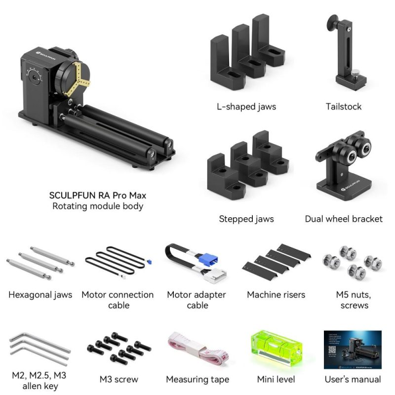 SCULPFUN RA Pro Max 4in1 Rotary Chuck for Laser Engraver Y-axis Multi Function Rotary Roller  |   Laser Equipment Laser Equipment Laser Equipment