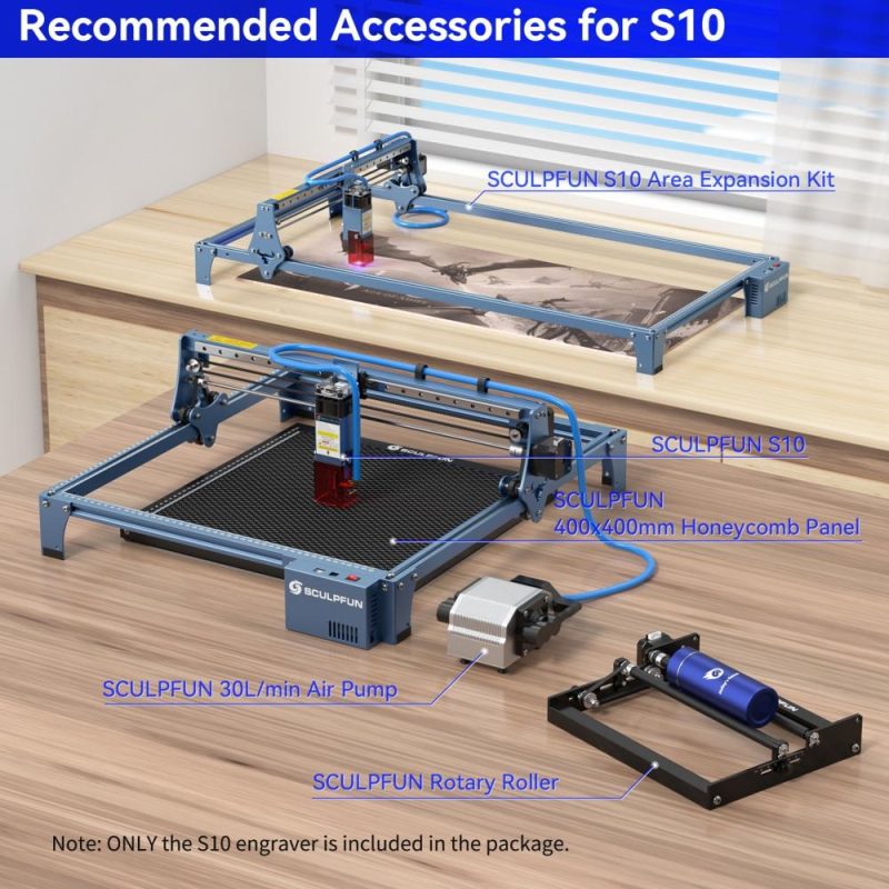 SCULPFUN S10 10W Laser Engraver with Air Assist Pump and Y-axis Rotary Roller  |   Laser Equipment Laser Equipment Laser Equipment