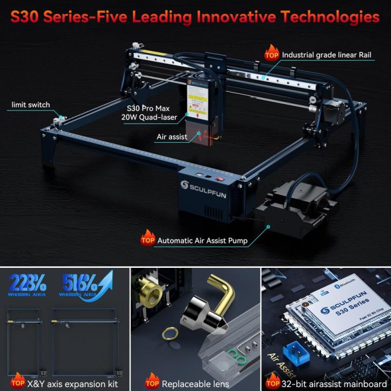 SCULPFUN S30 PRO MAX 20W Laser Engraver with Automatic Air-assist System  |   Laser Equipment Laser Equipment Laser Equipment