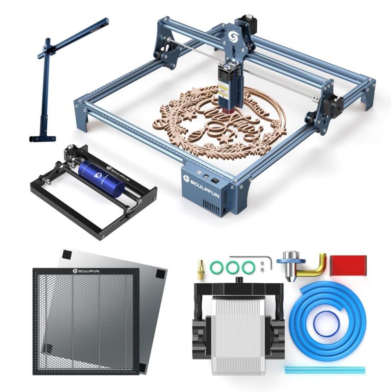 SCULPFUN S9 5W Laser Engraver with Rotary Roller and Air Assist Nozzle Kit and CAM500 Camera and 400x400mm Honeycomb Working Table  |   Laser Equipment Laser Equipment Laser Equipment