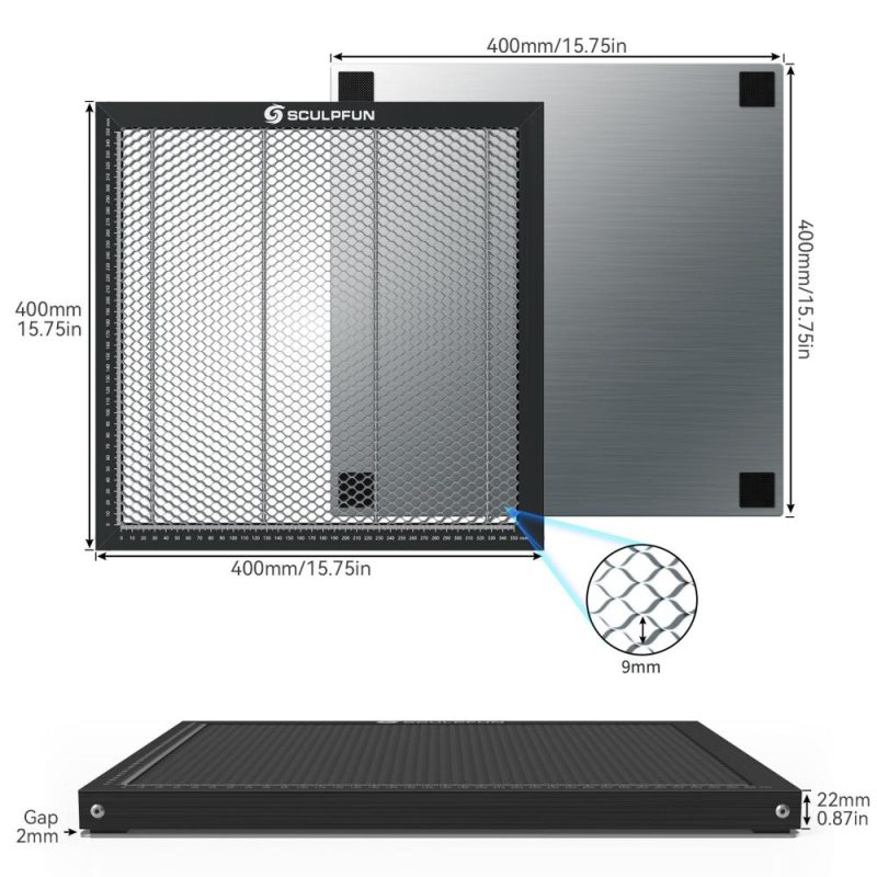 SCULPFUN S9 5W Laser Engraver with Rotary Roller and Air Assist Nozzle Kit and CAM500 Camera and 400x400mm Honeycomb Working Table  |   Laser Equipment Laser Equipment Laser Equipment