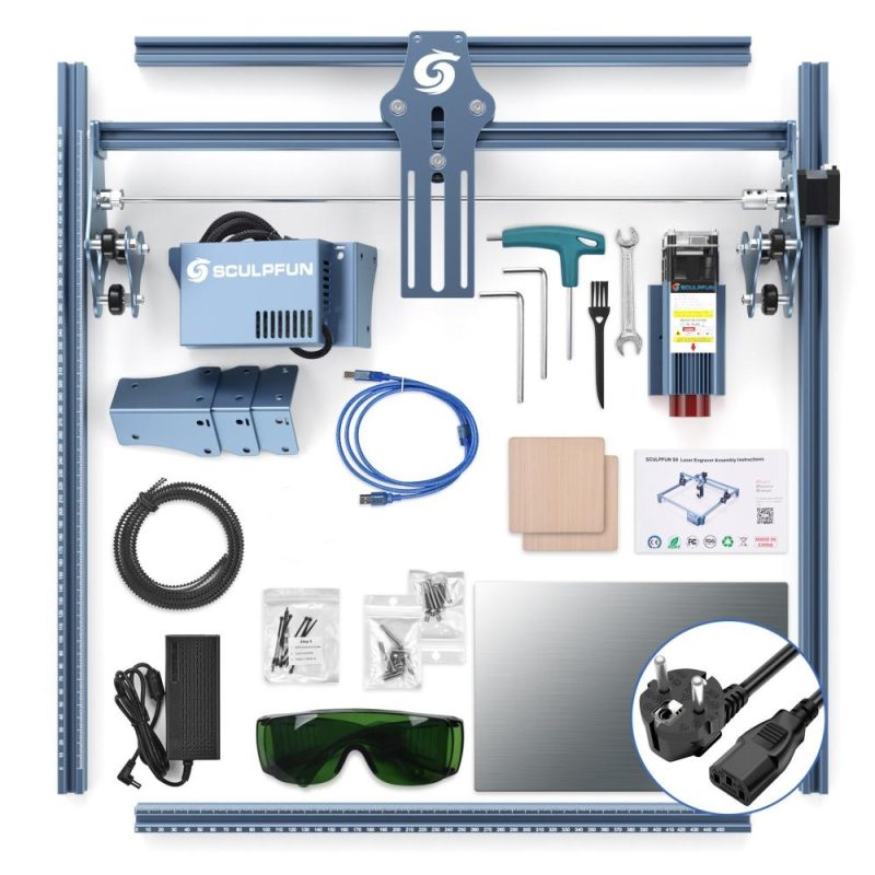 SCULPFUN S9 5W Laser Engraver with Rotary Roller and Air Assist Nozzle Kit and CAM500 Camera and 400x400mm Honeycomb Working Table  |   Laser Equipment Laser Equipment Laser Equipment