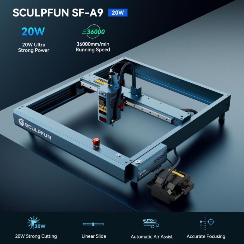 SCULPFUN SF-A9 20W Laser Engraving Machine with Automatic Air Assist  |   Laser Equipment Laser Equipment Laser Equipment