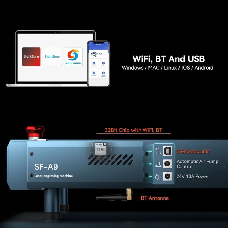 SCULPFUN SF-A9 20W Laser Engraving Machine with Automatic Air Assist  |   Laser Equipment Laser Equipment Laser Equipment