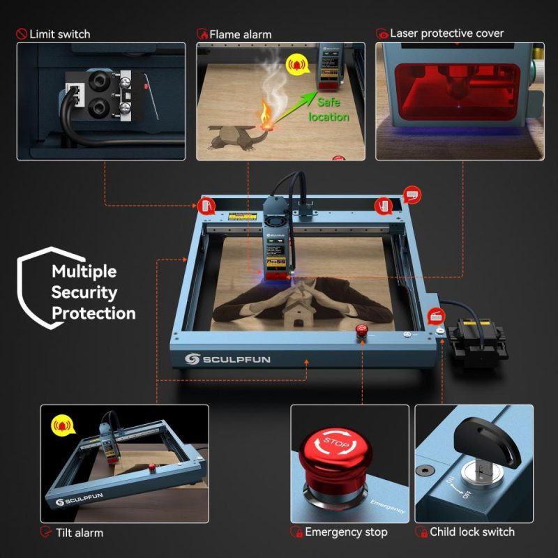 Sculpfun SF-A9 40W Laser Engraver with Automatic Air Assist 36000mm/min High Speed  |   Laser Equipment Laser Equipment Laser Equipment