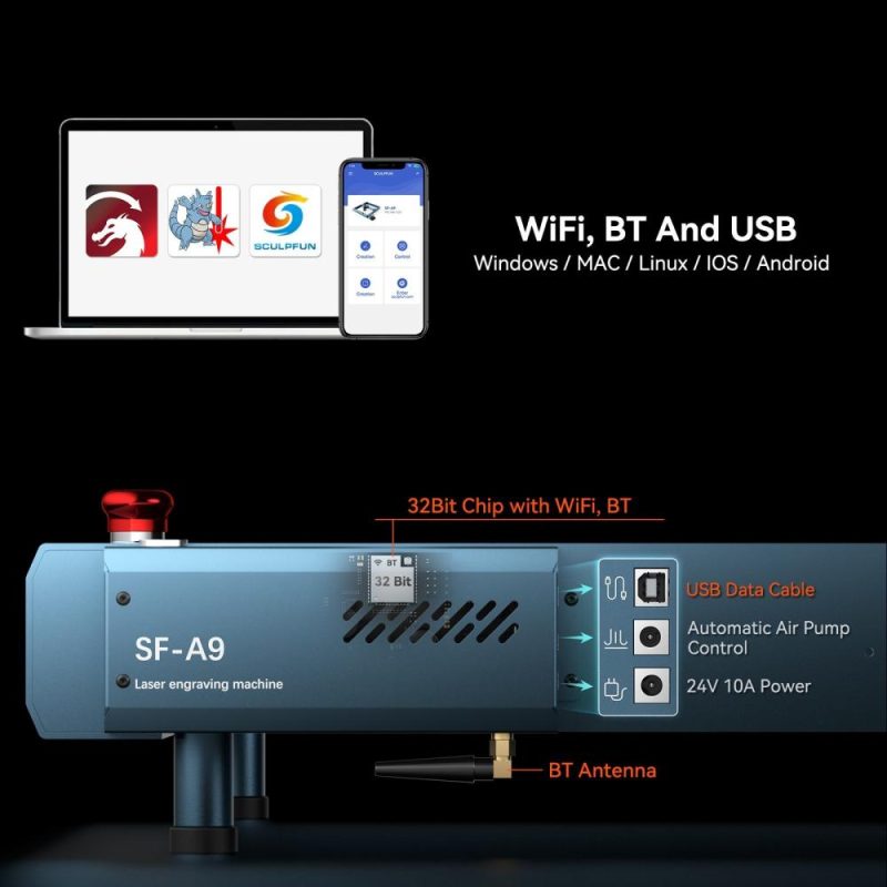 Sculpfun SF-A9 40W Laser Engraver with Automatic Air Assist 36000mm/min High Speed  |   Laser Equipment Laser Equipment Laser Equipment