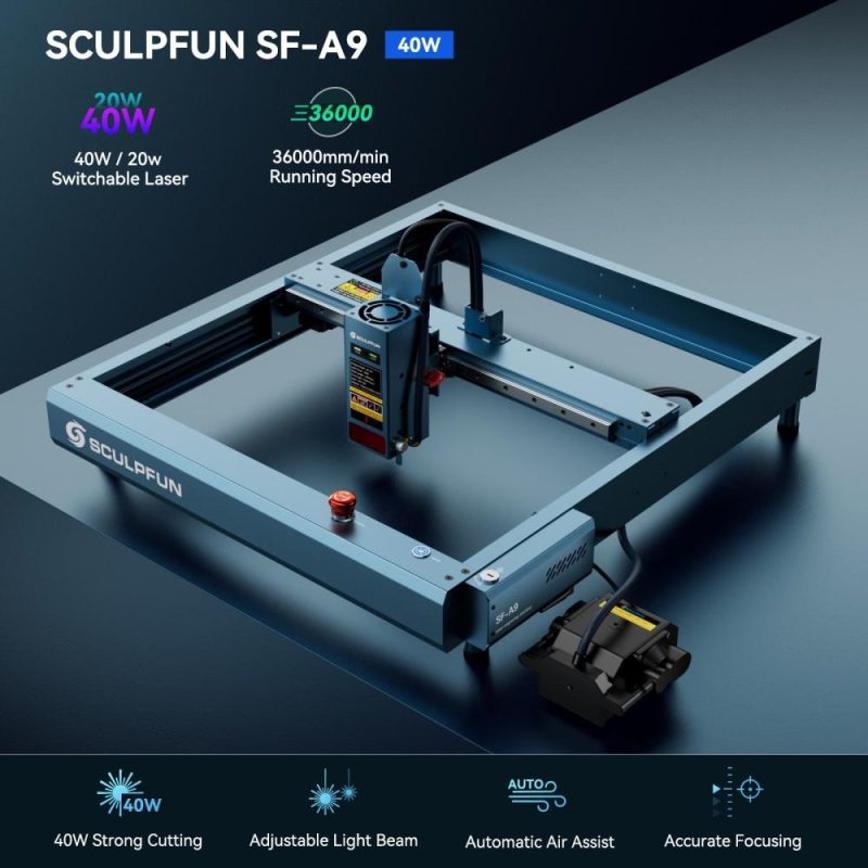 Sculpfun SF-A9 40W Laser Engraver with Automatic Air Assist 36000mm/min High Speed  |   Laser Equipment Laser Equipment Laser Equipment