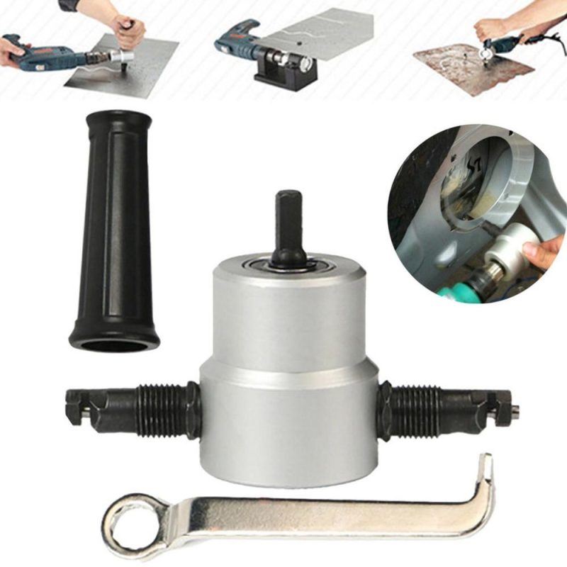 Sheet Metal Nibbler Cutter Double-headed Sheet Cutter Nibbler Drill Attachment for Straight Curve and Circle Cutting  |   Power Tool Parts Power & Electrical Tools Power Tool Parts