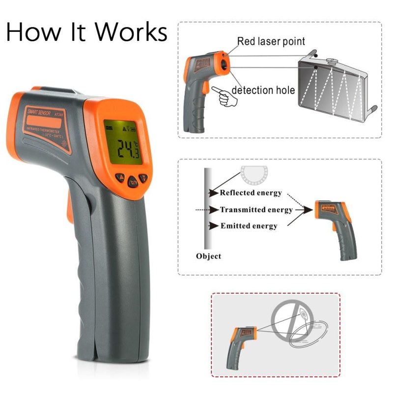 SMART SENSOR -32～380℃ 12:1 Portable Handheld Digital Non-contact Infrared Thermometer  |   Infrared Thermometer Infrared Thermometer Grey + Orange