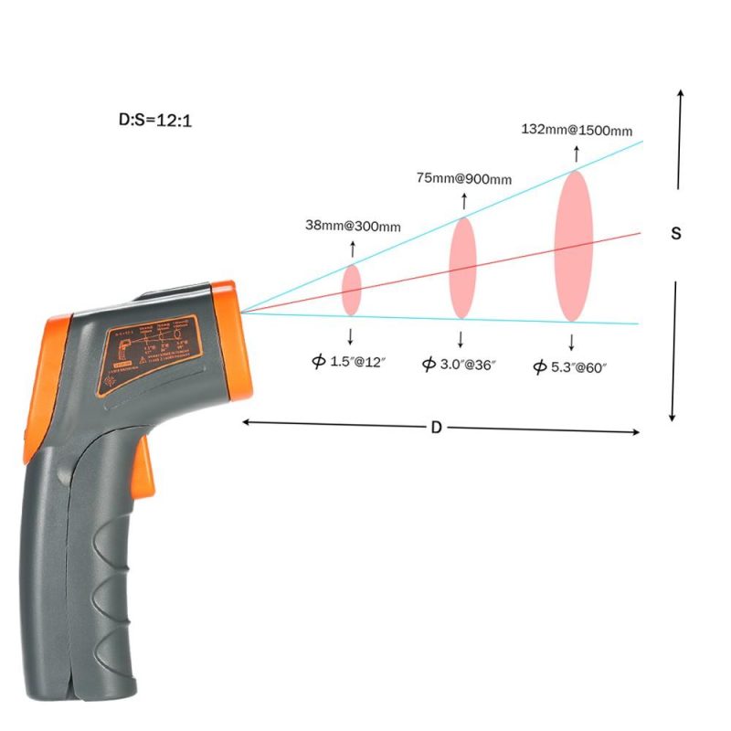 SMART SENSOR -32～380℃ 12:1 Portable Handheld Digital Non-contact Infrared Thermometer  |   Infrared Thermometer Infrared Thermometer Grey + Orange