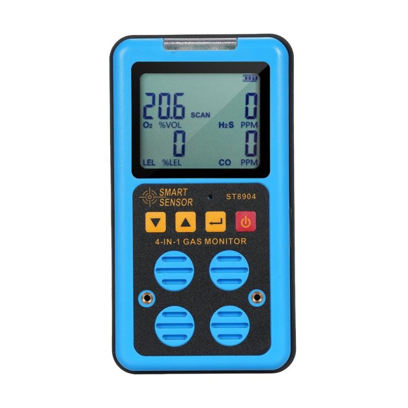 SMART SENSOR 4 in 1 Gas Monitor Rechargeable Portable Gas Detector HO₂S OO₂ CO and LEL Multi Gas Monitor Professional Gas   Sniffer with LCD Display Sound Vibration Flash Alarm Mode  |   Gas detection equipment Gas detection equipment Blue