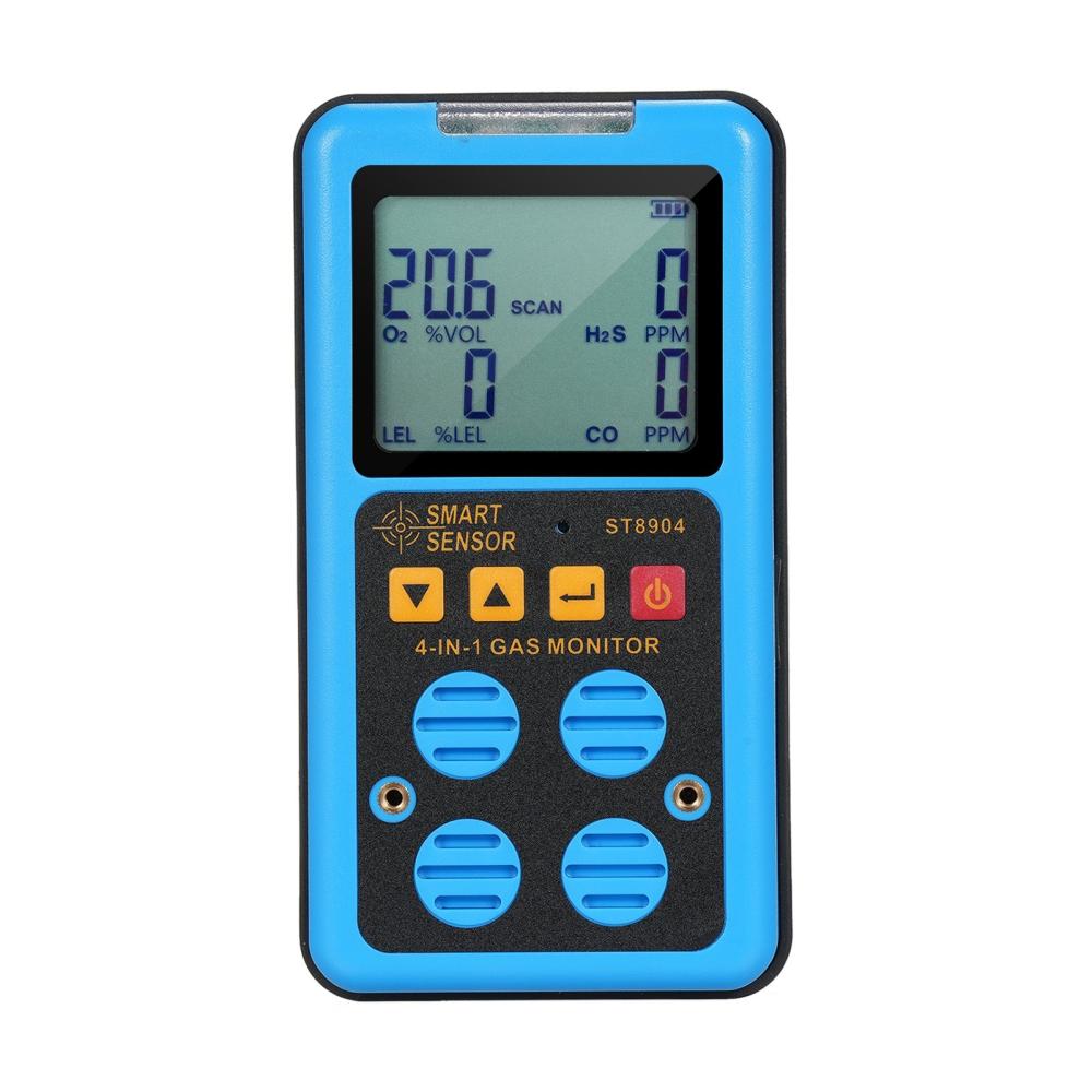 SMART SENSOR 4 in 1 Gas Monitor Rechargeable Portable Gas Detector HO₂S OO₂ CO and LEL Multi Gas Monitor Professional Gas   Sniffer with LCD Display Sound Vibration Flash Alarm Mode  |   Gas detection equipment Gas detection equipment Blue