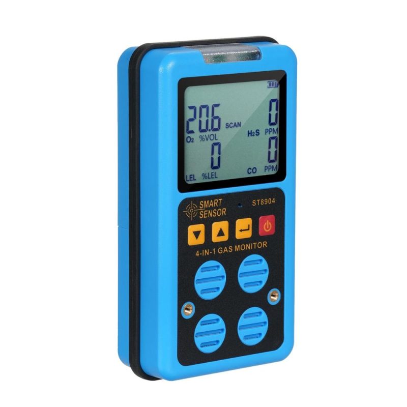 SMART SENSOR 4 in 1 Gas Monitor Rechargeable Portable Gas Detector HO₂S OO₂ CO and LEL Multi Gas Monitor Professional Gas   Sniffer with LCD Display Sound Vibration Flash Alarm Mode  |   Gas detection equipment Gas detection equipment Blue