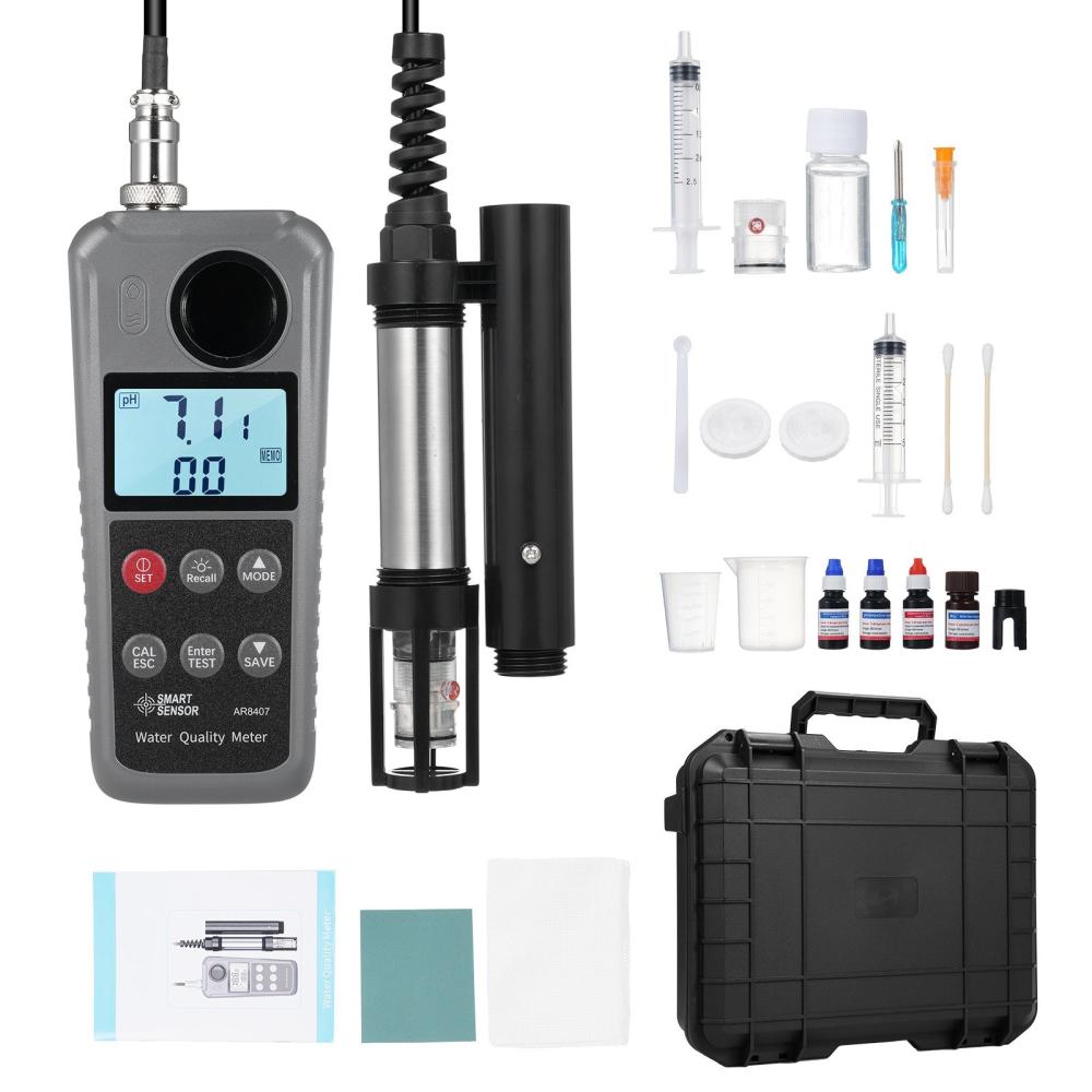 SMART SENSOR 6-in-1 Digital Dissolved Oxygen Tester Water Quality Detector pH Value Temperature Ammonia Nitrogen Toxic Ammonia Nitrite Dissolved Oxygen Meter Water Quality Monitor with DO Probe  |   Water quality analysis equipment Measurement & Analysis Instruments Black