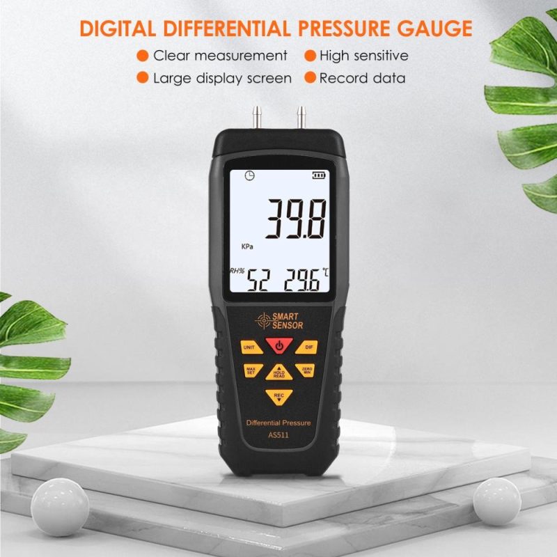 SMART SENSOR AS511 Digital Differential Pressure Gauge -39.98~39.98KPA Manometer Dual Port Air Gas Pressure Tester  |   Other Instruments Measurement & Analysis Instruments Other Instruments