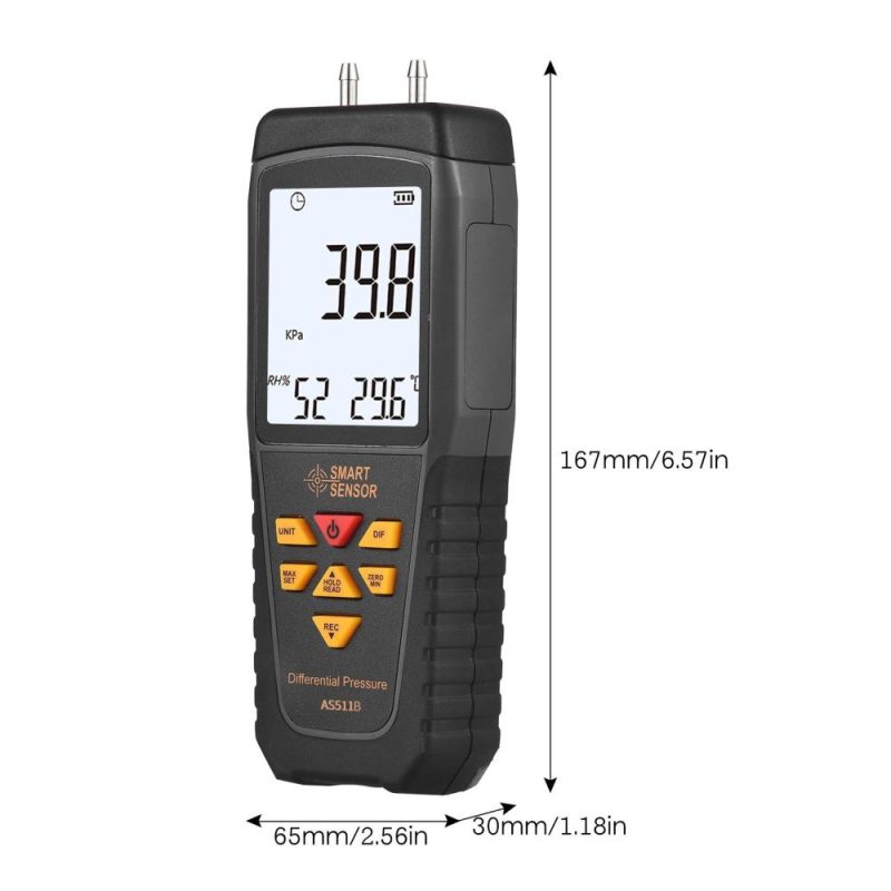 SMART SENSOR AS511 Digital Differential Pressure Gauge -39.98~39.98KPA Manometer Dual Port Air Gas Pressure Tester  |   Other Instruments Measurement & Analysis Instruments Other Instruments