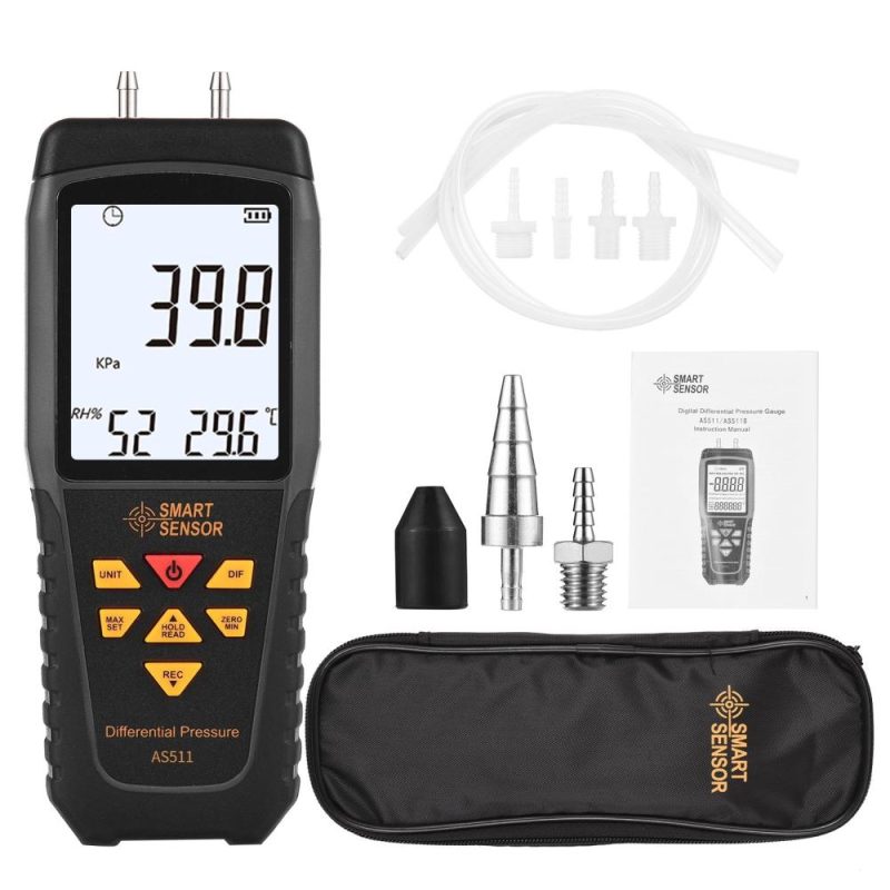 SMART SENSOR AS511 Digital Differential Pressure Gauge -39.98~39.98KPA Manometer Dual Port Air Gas Pressure Tester  |   Other Instruments Measurement & Analysis Instruments Other Instruments