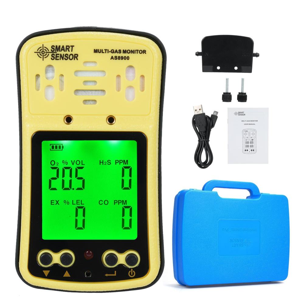 SMART SENSOR AS8900 4 in 1 Combustible Gas Detector Analyzer Handheld Multi-Gas Monitor Gas Detector OO₂ CO HO₂S Analyzer Explosion-Proof  |   Gas detection equipment Gas detection equipment Black + Yellow